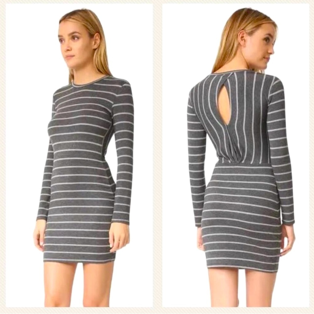 Cupcakes And Cashmere Heather Grey Long Sleeve‎ Striped Dress size M